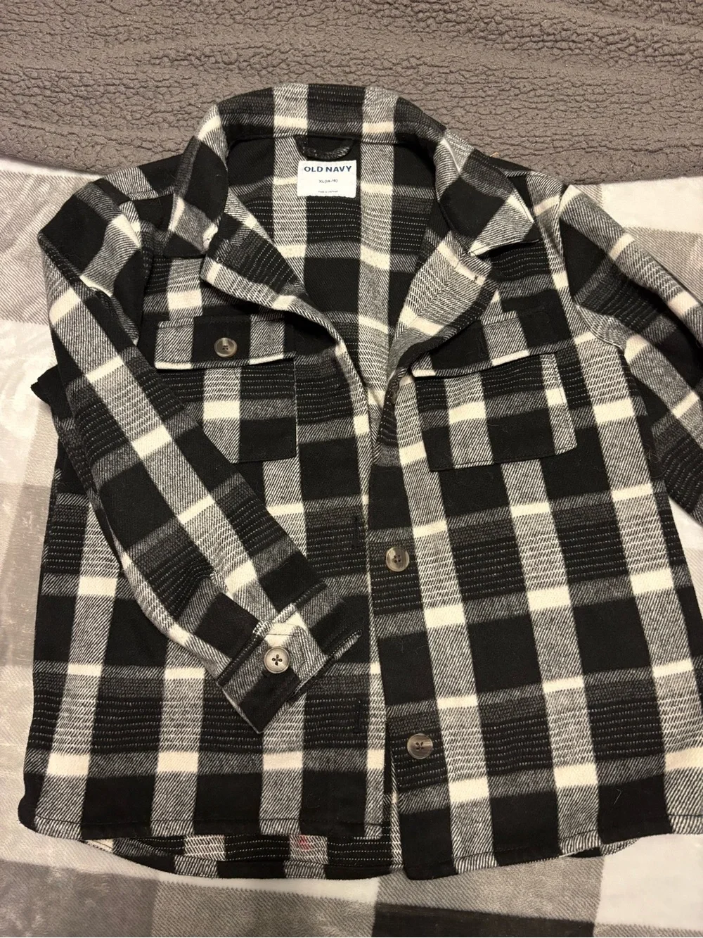 Old Navy Kids Black & White Plaid Shirt-Jacket